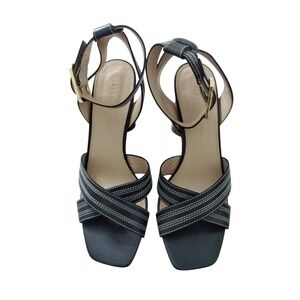 Veronica Beard Kresby Navy Leather Strap Heels Size 9M Quiet Luxury Old Money $$